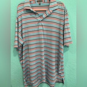 Peter Millar Men's XL Short Sleeve in Teal Coral Stripes Golf Summer Comfort